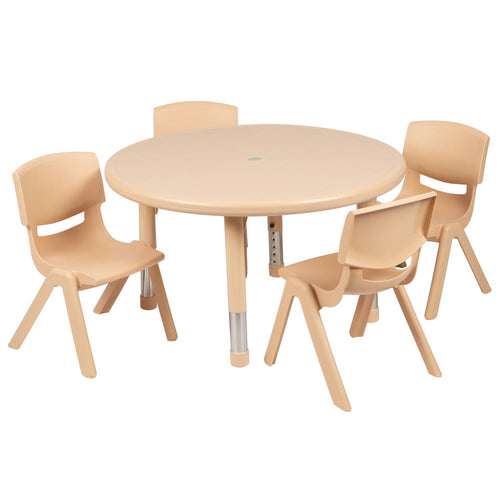 33'' Round Natural Plastic Height Adjustable Activity Table Set with 4 Chairs - Flash Furniture