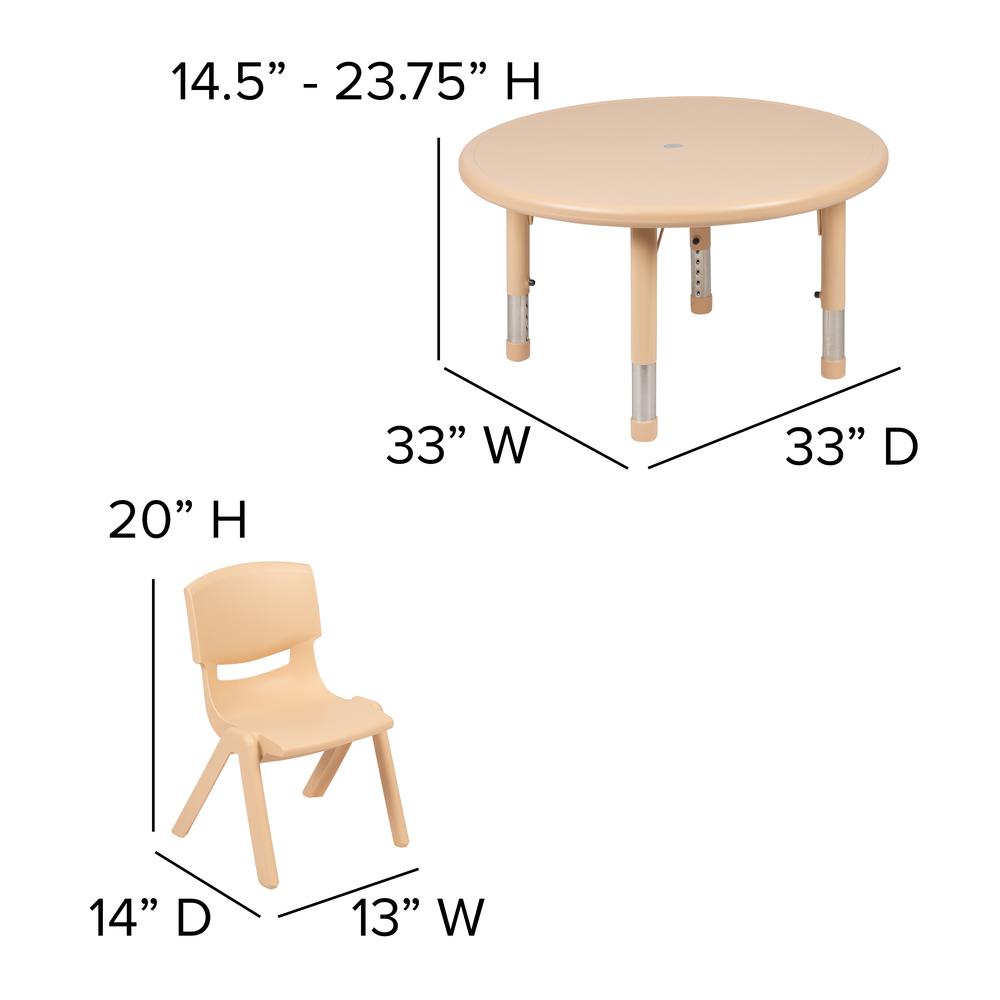 33'' Round Natural Plastic Height Adjustable Activity Table Set with 4 Chairs - Flash Furniture