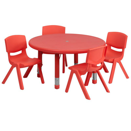 33'' Round Red Plastic Height Adjustable Activity Table Set with 4 Chairs - Flash Furniture