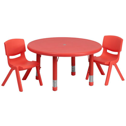 33'' Round Red Plastic Height Adjustable Activity Table Set with 2 Chairs - Flash Furniture