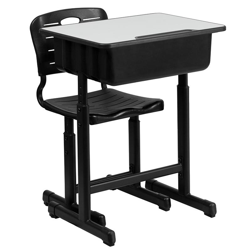 Adjustable Height Student Desk and Chair with Black Pedestal Frame - Flash Furniture