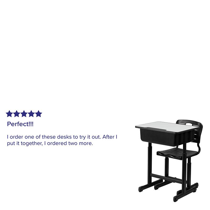 Adjustable Height Student Desk and Chair with Black Pedestal Frame - Flash Furniture