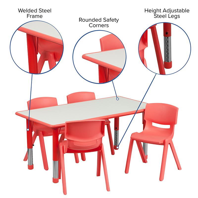 23.625''W x 47.25''L Red Plastic Height Activity Table Set with 4 Chairs - Flash Furniture