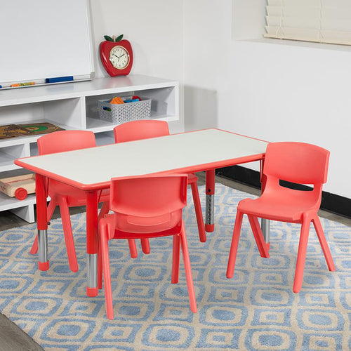 23.625''W x 47.25''L Red Plastic Height Activity Table Set with 4 Chairs - Flash Furniture
