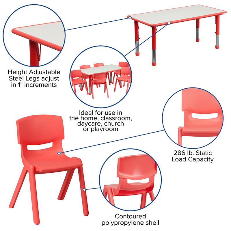 23.625''W x 47.25''L Red Plastic Height Activity Table Set with 6 Chairs - Flash Furniture