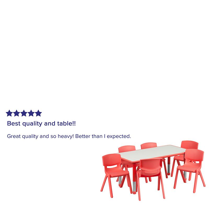 23.625''W x 47.25''L Red Plastic Height Activity Table Set with 6 Chairs - Flash Furniture