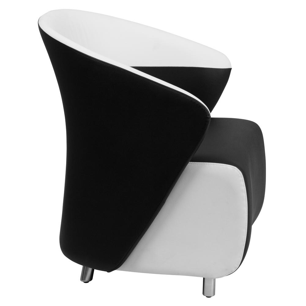 Black LeatherSoft Curved Barrel Back Lounge Chair with Melrose White Detailing - Flash Furniture