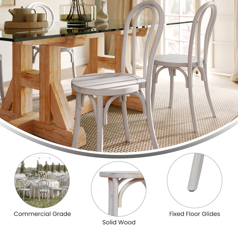 Betsy Commercial Grade White Wash Thonet Style Solid Wood Stackable Dining Chair - Flash Furniture