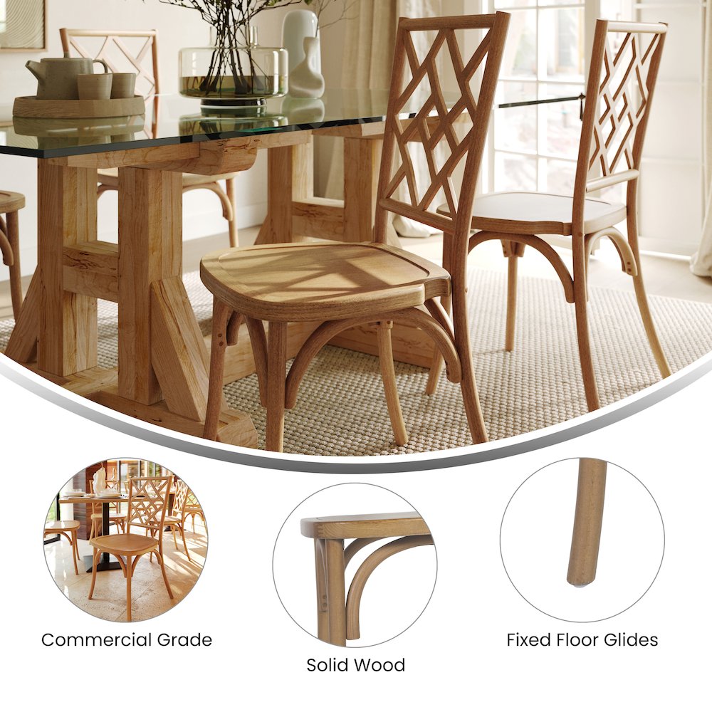 Brooklyn Pecan Solid Wood Stackable Dining Chair with Intricate Back Detail - Flash Furniture