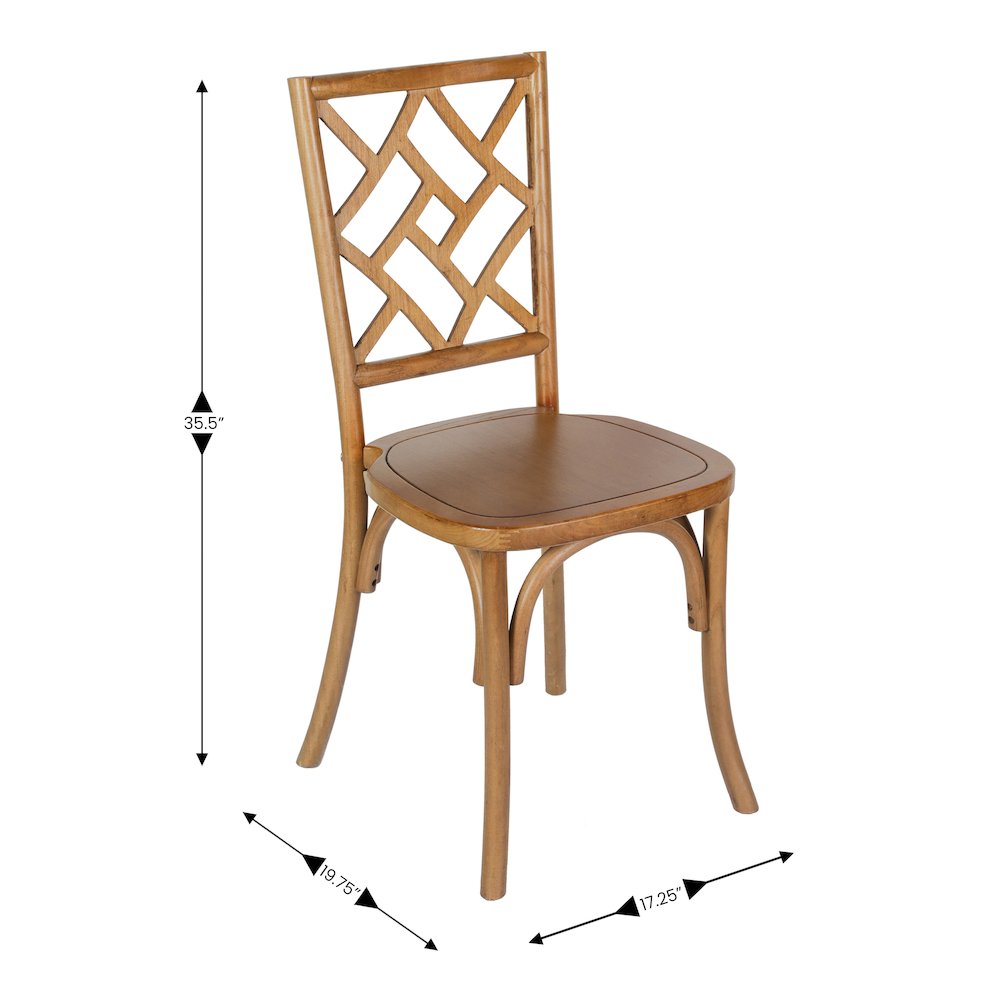 Brooklyn Pecan Solid Wood Stackable Dining Chair with Intricate Back Detail - Flash Furniture