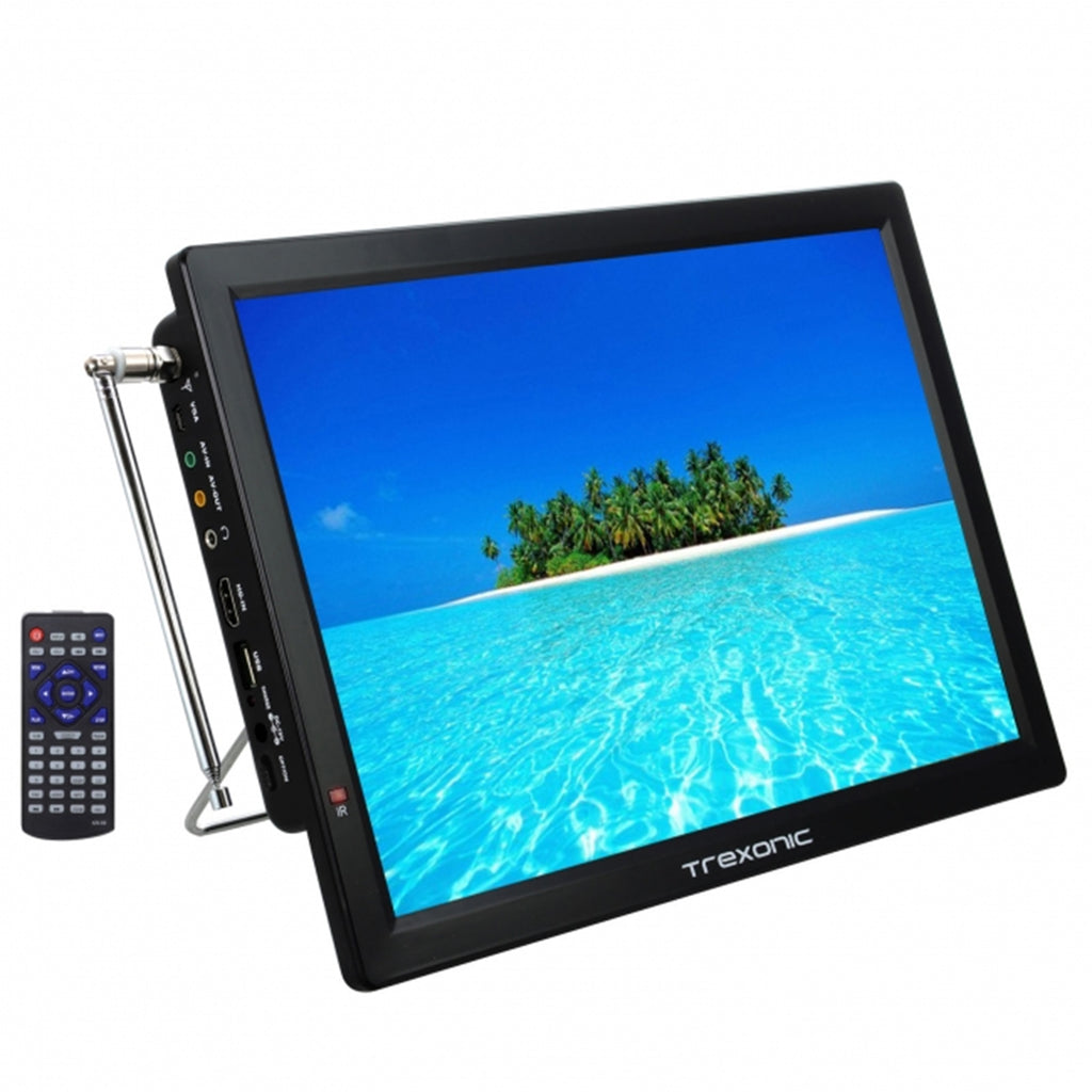 Trexonic Reconditioned  Portable Rechargeable 14'' LED TV With HDMI, SD/MMC, USB, VGA, AV In/Out And Built-in Digital Tuner - Factory Reconditioned
