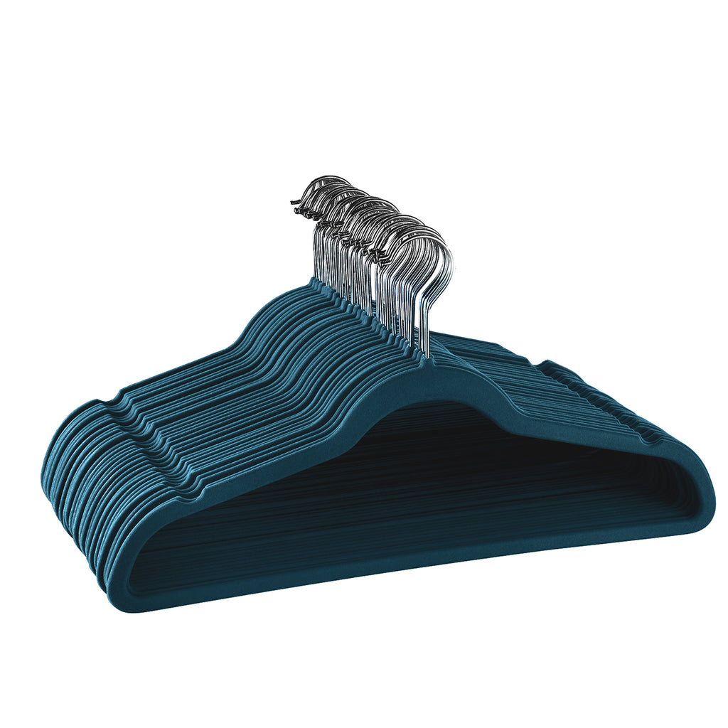Elama Home  30 Piece Velvet Slim Profile Heavy Duty Felt Hangers with Stainless Steel Swivel Hooks in Blue