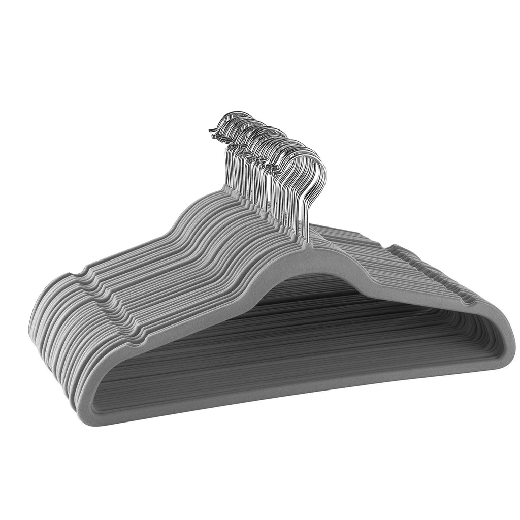 Elama Home  30 Piece Velvet Slim Profile Heavy Duty Felt Hangers with Stainless Steel Swivel Hooks in Gray