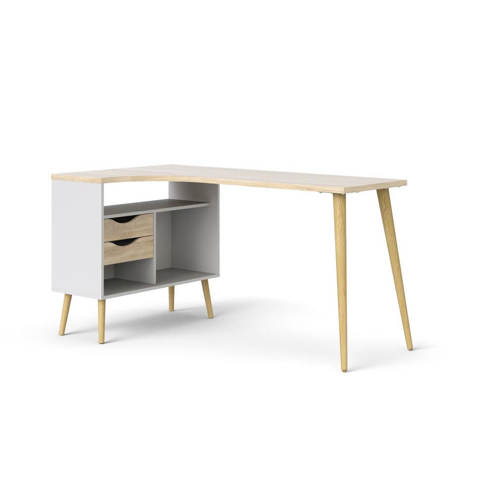 Diana 2 Drawer, 3 Shelf Desk, White/Oak Structure - Tvilum
