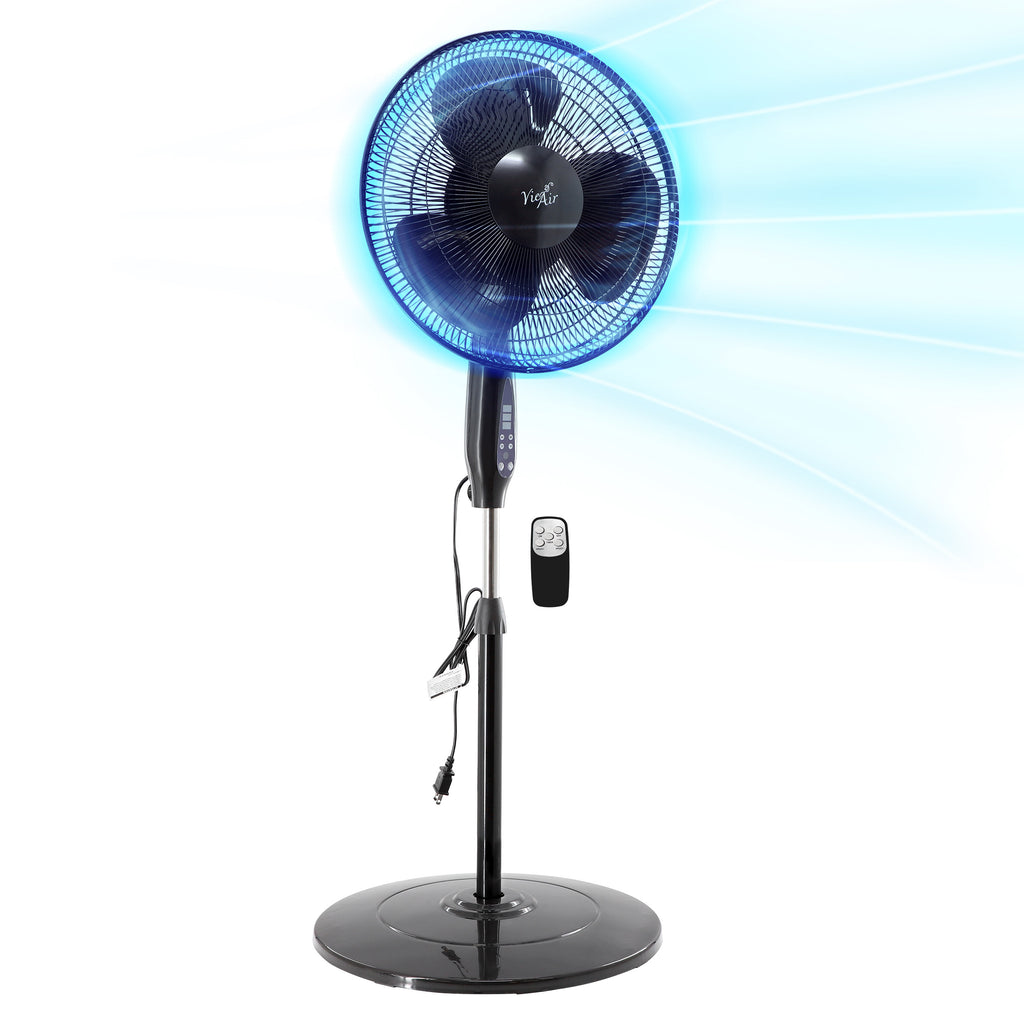 Vie Air  16 Inch 3 Speed Oscillating Stand Fan with Remote Control in Black
