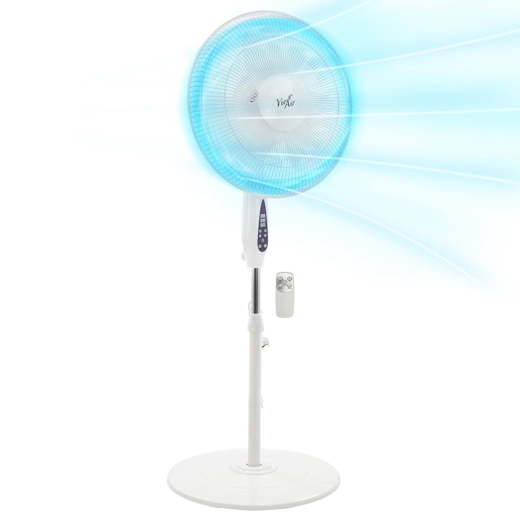 Vie Air  16 Inch 3 Speed Oscillating Stand Fan with Remote Control in White