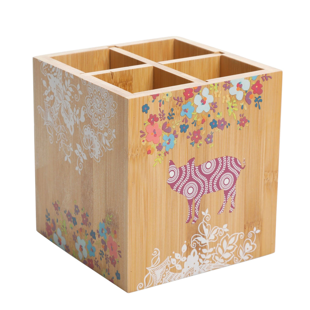 Urban Market Gibson  5.5 Inch Square Bamboo Utensil Holder in Animal and Floral Print