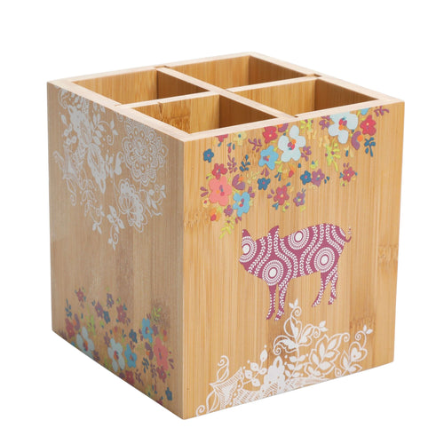 Urban Market Gibson  5.5 Inch Square Bamboo Utensil Holder in Animal and Floral Print