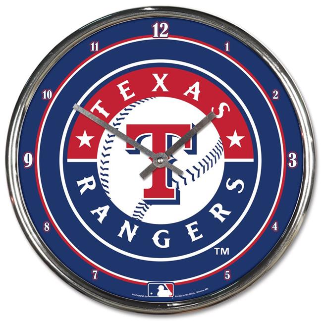 Texas Rangers Clock Round Wall Style Chrome Periodic Restock - WinCraft