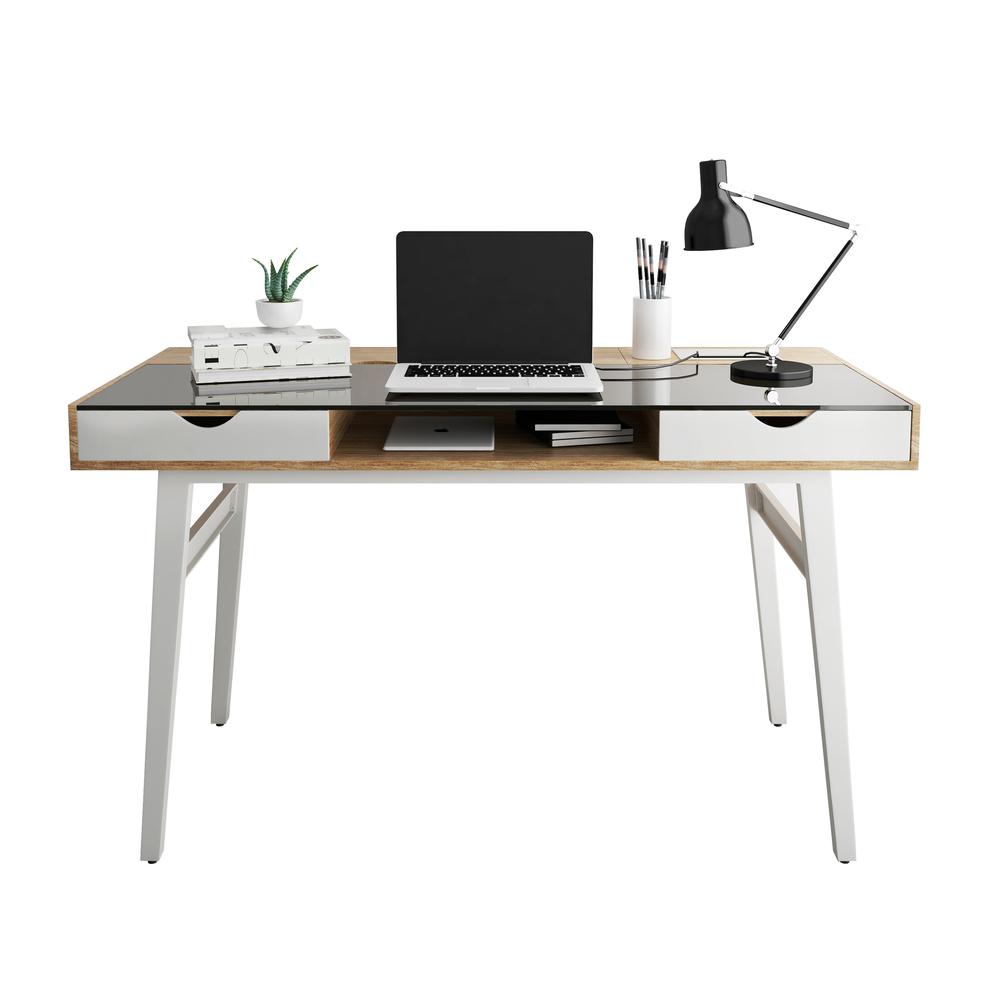 Compact Computer Desk with Multiple Storage. Color: Walnut - Techni Mobili