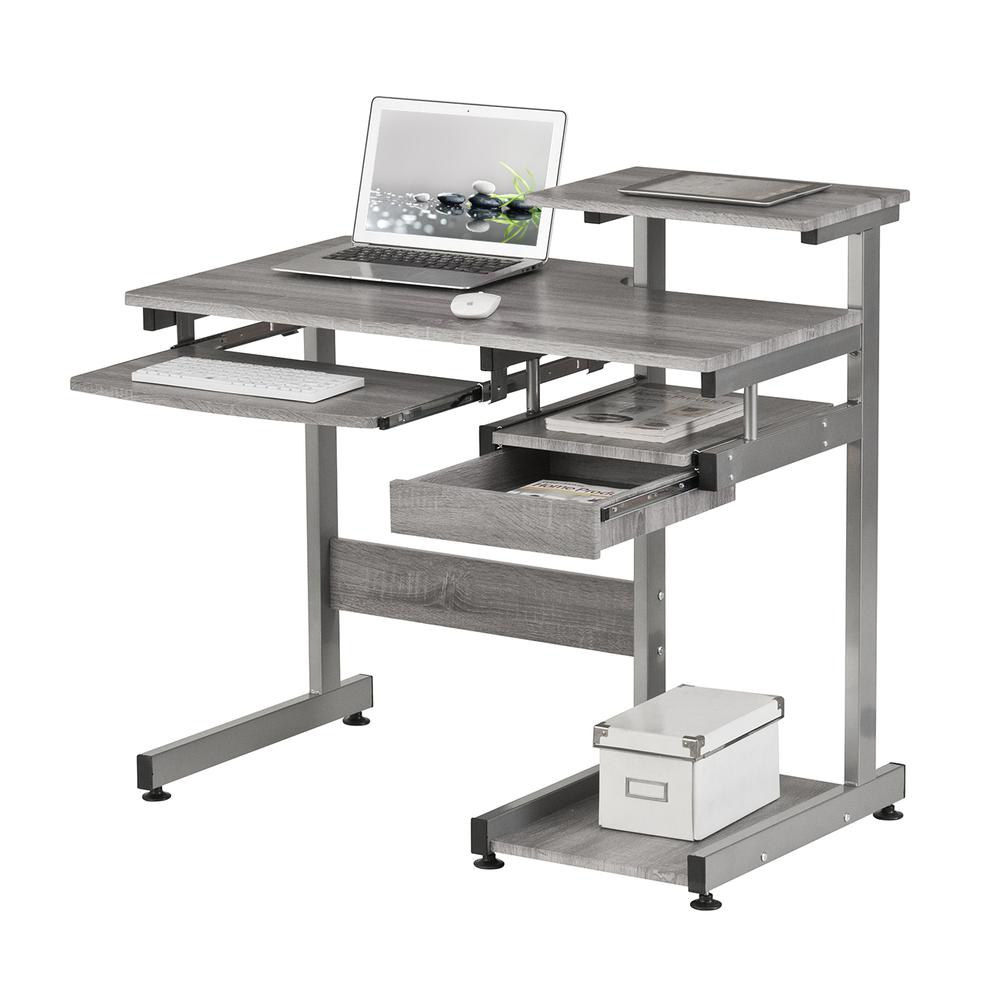 Complete Computer Workstation Desk, Gray - Techni Mobili