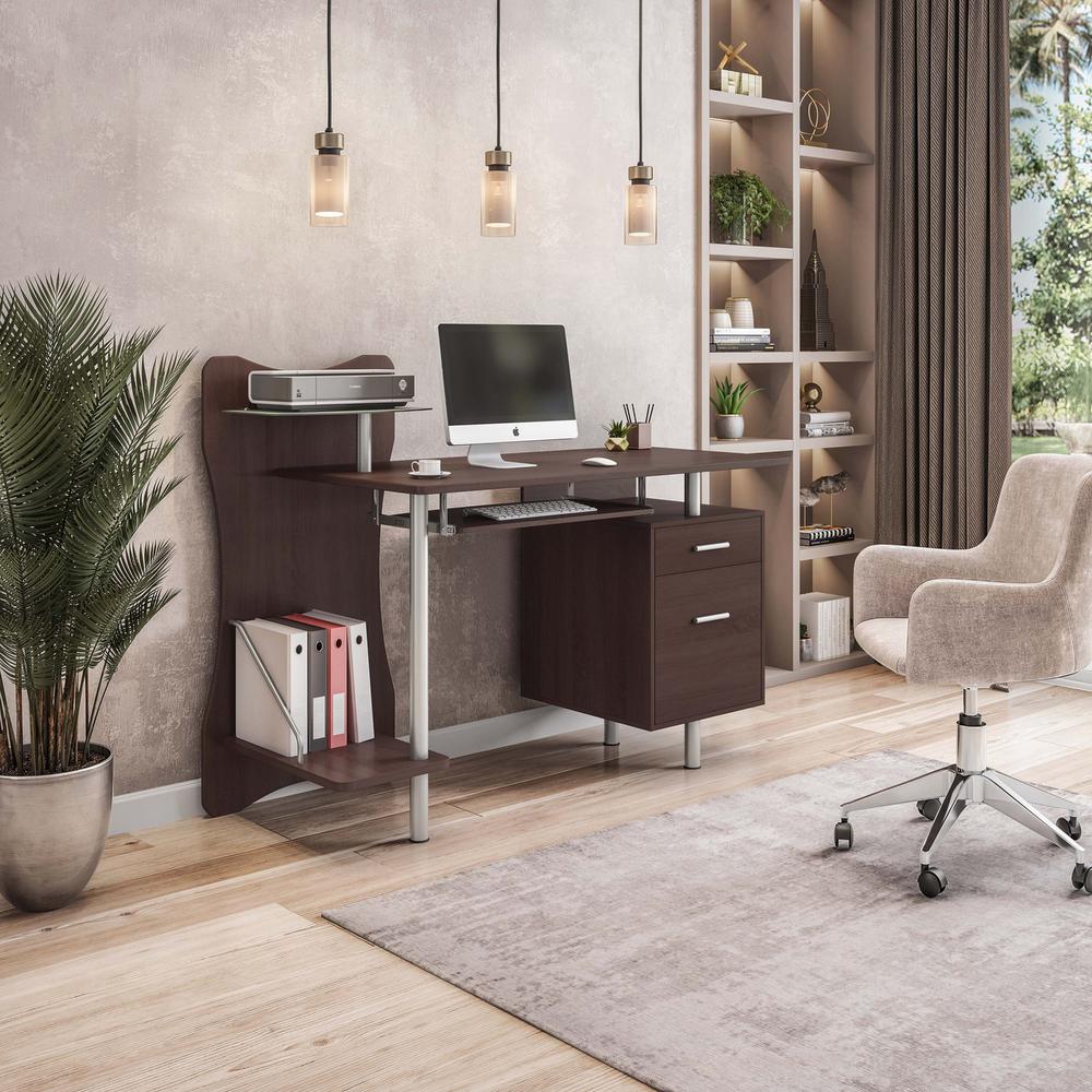 Stylish Computer Desk with Storage. Color: Chocolate - Techni Mobili