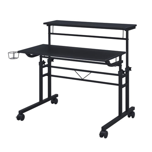 Rolling Writing Desk with Height Adjustable Desktop and Moveable Shelf, Black - Techni Mobili