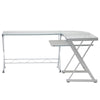 L-Shaped Tempered Glass Top Computer Desk With Pull Out Keybaord Panel. Color: Clear - Techni Mobili