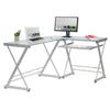 L-Shaped Tempered Glass Top Computer Desk With Pull Out Keybaord Panel. Color: Clear - Techni Mobili