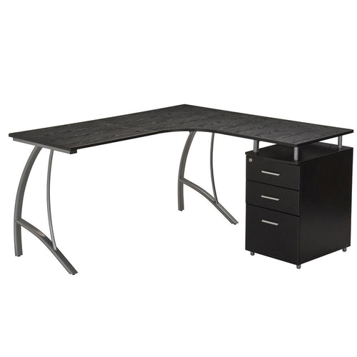 Modern L- Shaped Computer Desk with File Cabinet and Storage. Color: Espresso - Techni Mobili