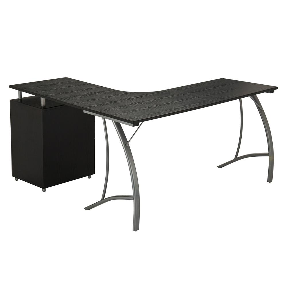 Modern L- Shaped Computer Desk with File Cabinet and Storage. Color: Espresso - Techni Mobili