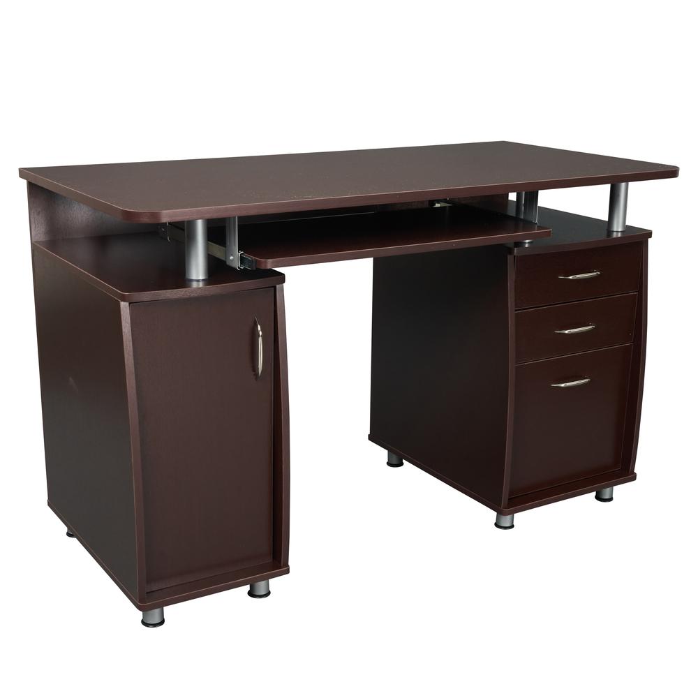 Complete Workstation Computer Desk with Storage. Color: Chocolate - Techni Mobili