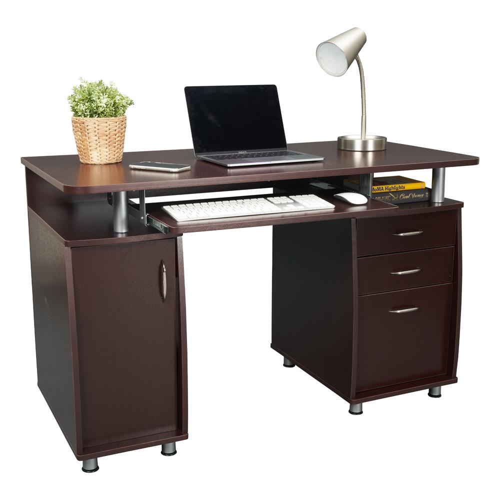 Complete Workstation Computer Desk with Storage. Color: Chocolate - Techni Mobili