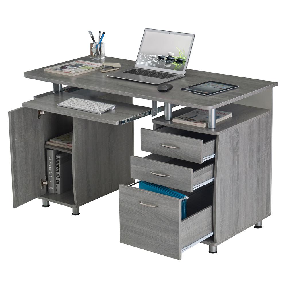 Techni Mobili Complete Workstation Computer Desk with Storage. Color: Grey