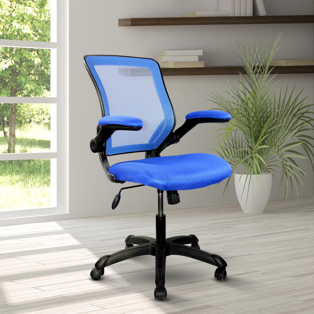 Mesh Task Office Chair with Flip Up Arms. Color: Blue - Techni Mobili