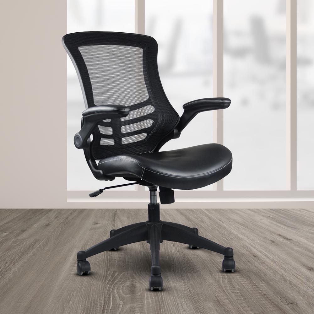 Stylish Mid-Back Mesh Office Chair With Adjustable Arms. Color: Black - Techni Mobili