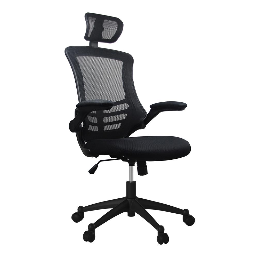 Modern High-Back Mesh Executive Office Chair With Headrest And Flip Up Arms. Color: Black - Techni Mobili