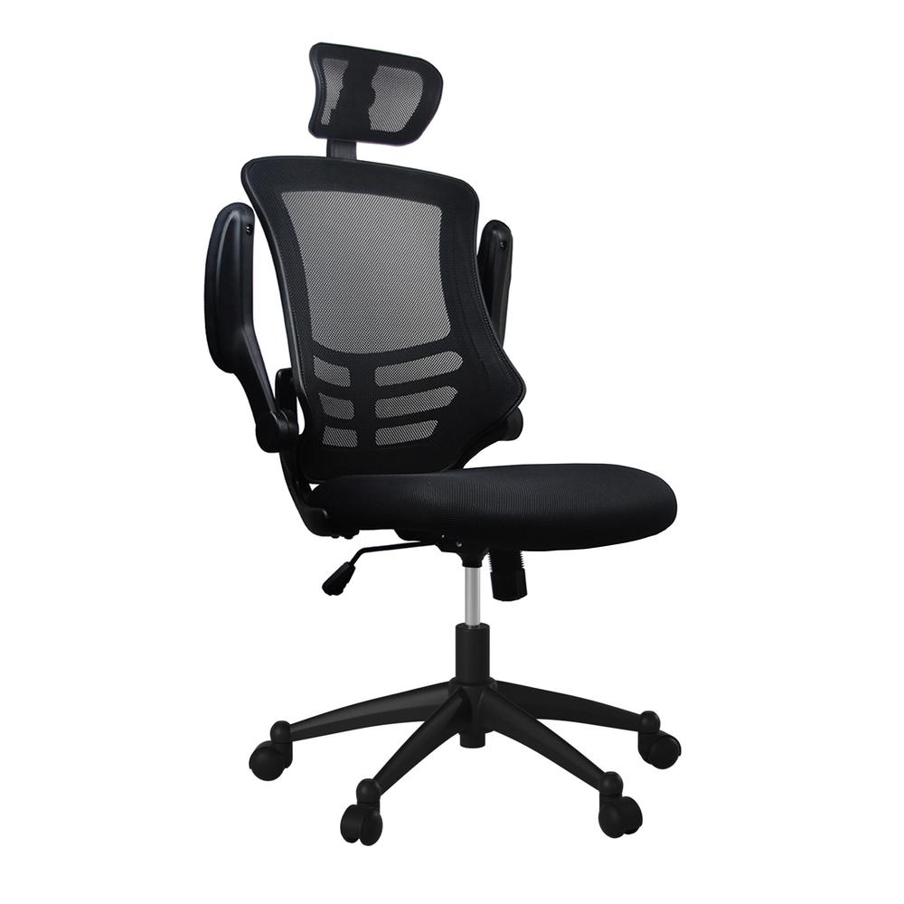 Modern High-Back Mesh Executive Office Chair With Headrest And Flip Up Arms. Color: Black - Techni Mobili
