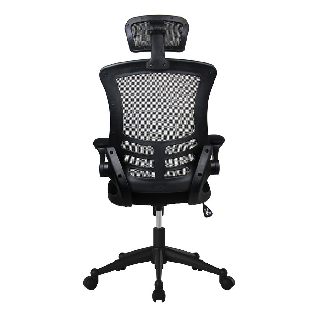 Modern High-Back Mesh Executive Office Chair With Headrest And Flip Up Arms. Color: Black - Techni Mobili