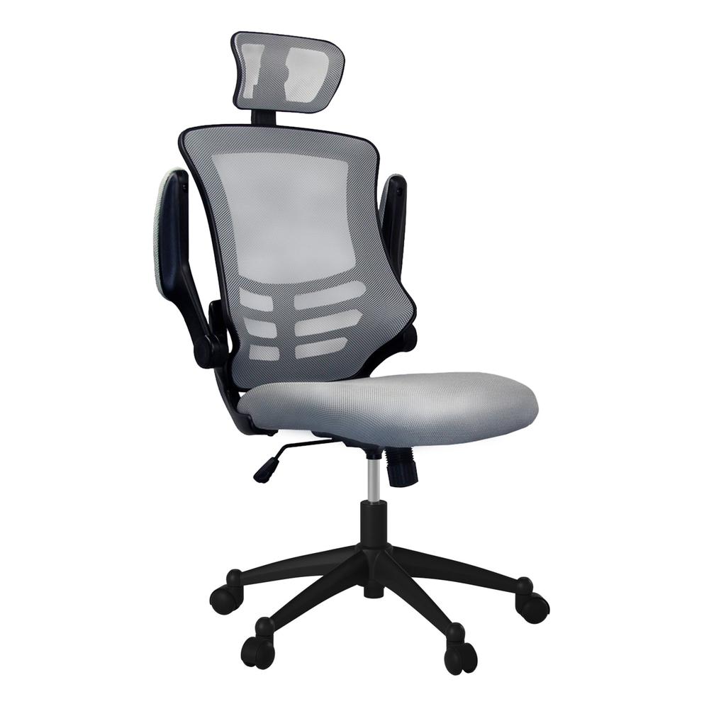 Modern High-Back Mesh Executive office Chair With Headrest And Flip Up Arms. Color: Silver Grey - Techni Mobili