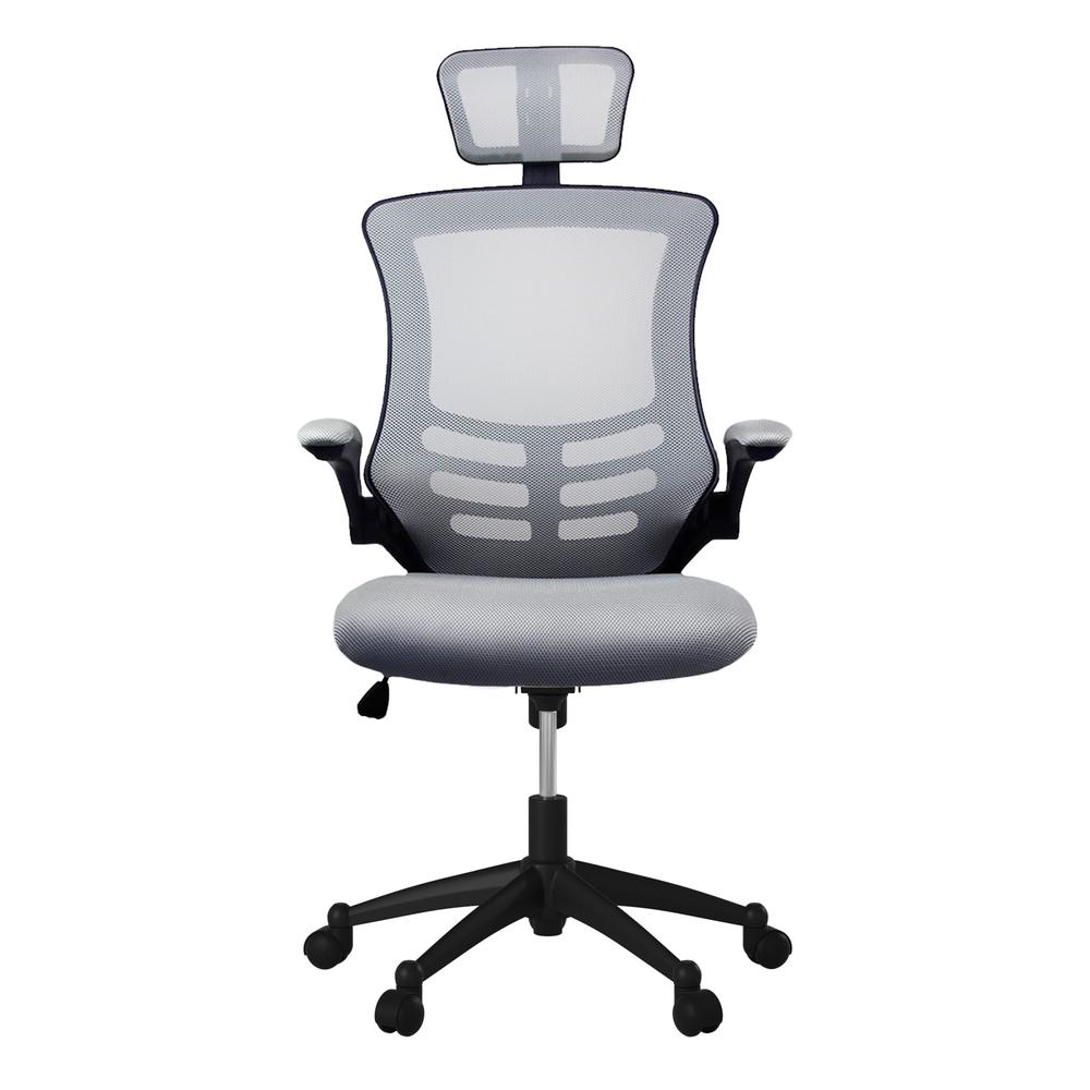 Modern High-Back Mesh Executive office Chair With Headrest And Flip Up Arms. Color: Silver Grey - Techni Mobili