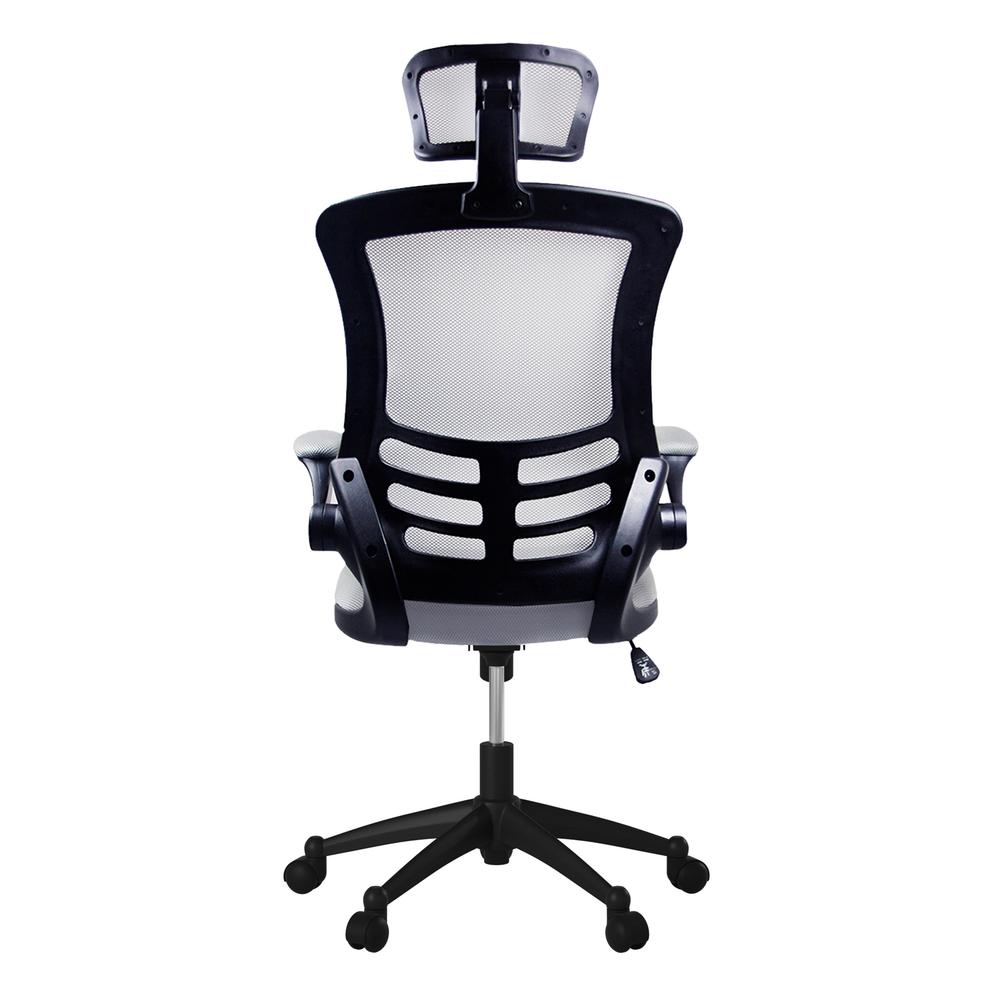 Modern High-Back Mesh Executive office Chair With Headrest And Flip Up Arms. Color: Silver Grey - Techni Mobili