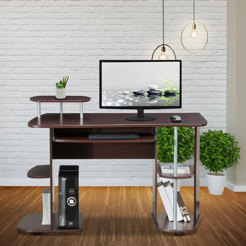 Complete Computer Workstation Desk With Storage. Color: Chocolate - Techni Mobili