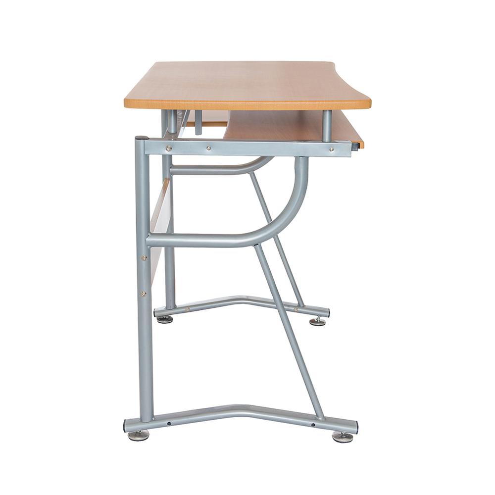 Compact Computer Desk With Side Shelf And Keyboard Panel. Color: Cherry - Techni Mobili