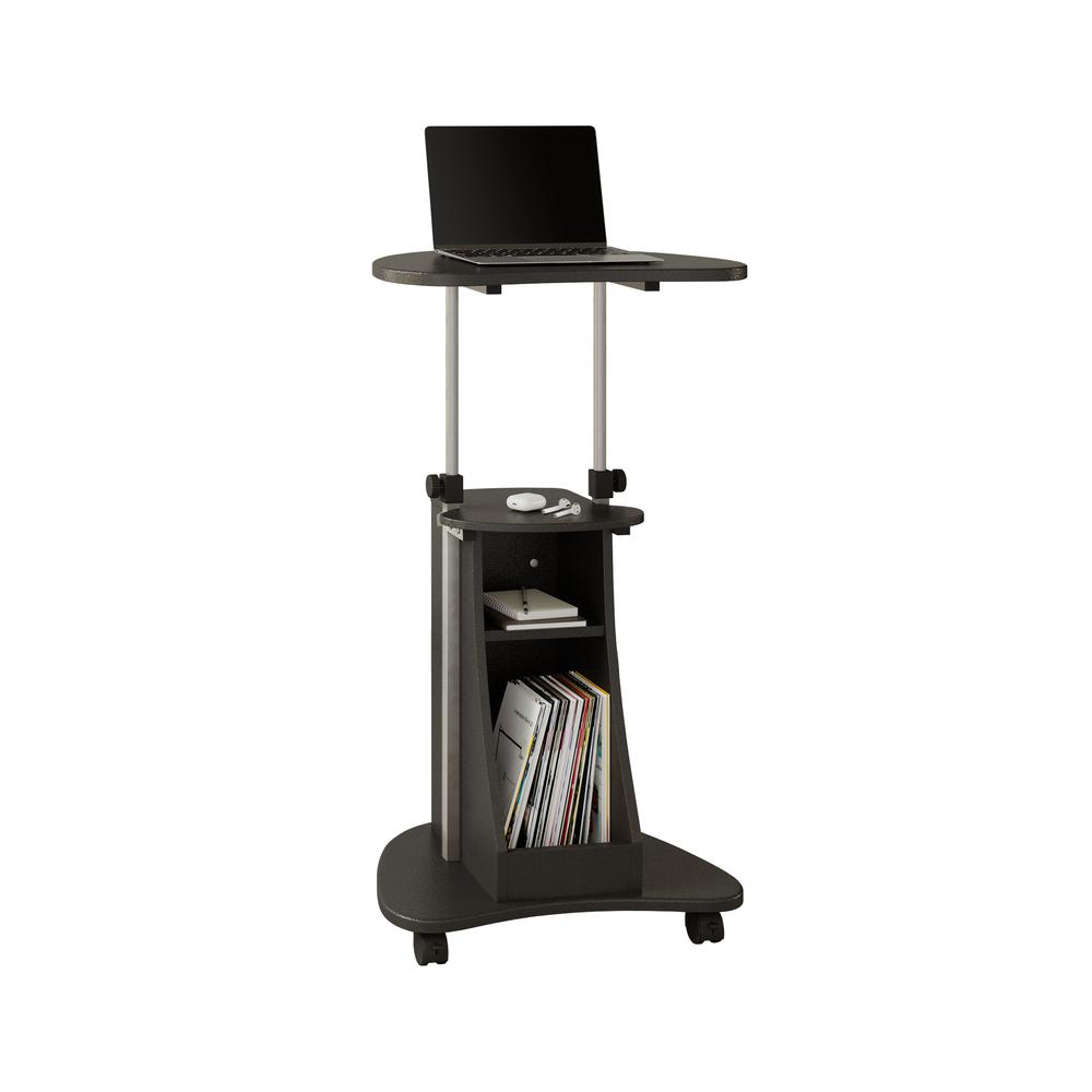 Rolling Adjustable Height Laptop Cart With Storage. Color: Graphite - Techni Mobili