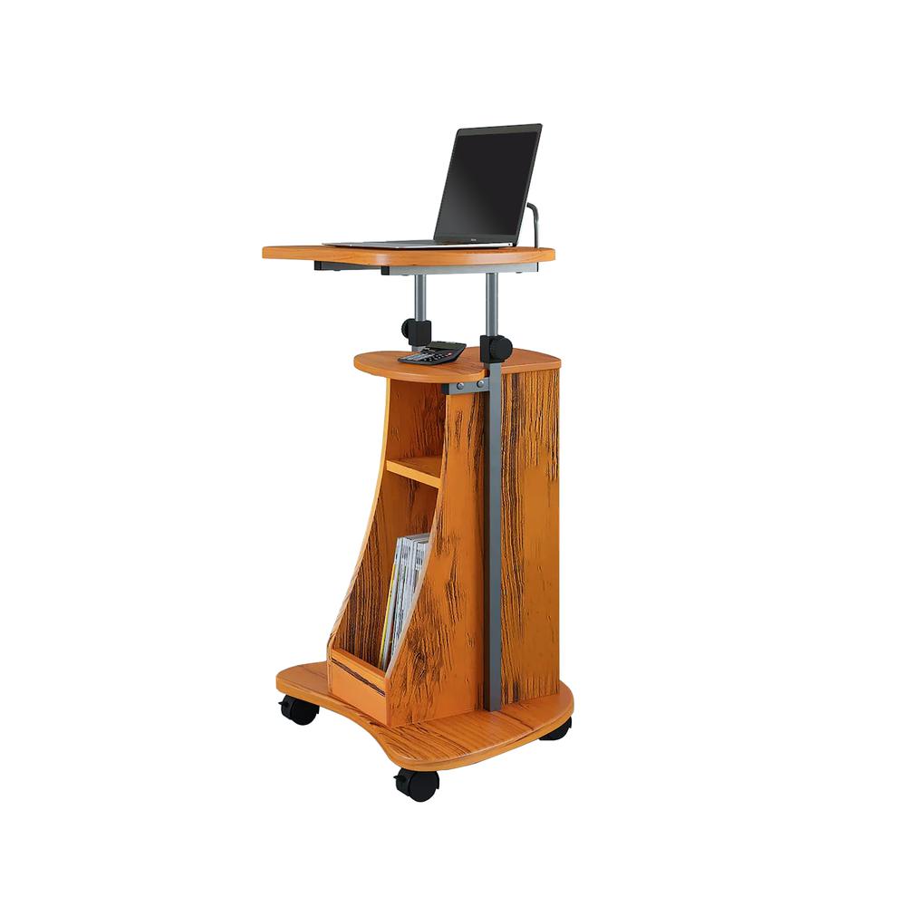 Rolling Adjustable Height Laptop Cart With Storage. Color: Woodgrain - Techni Mobili