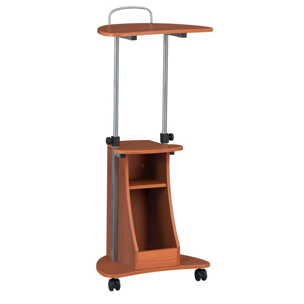 Rolling Adjustable Height Laptop Cart With Storage. Color: Woodgrain - Techni Mobili