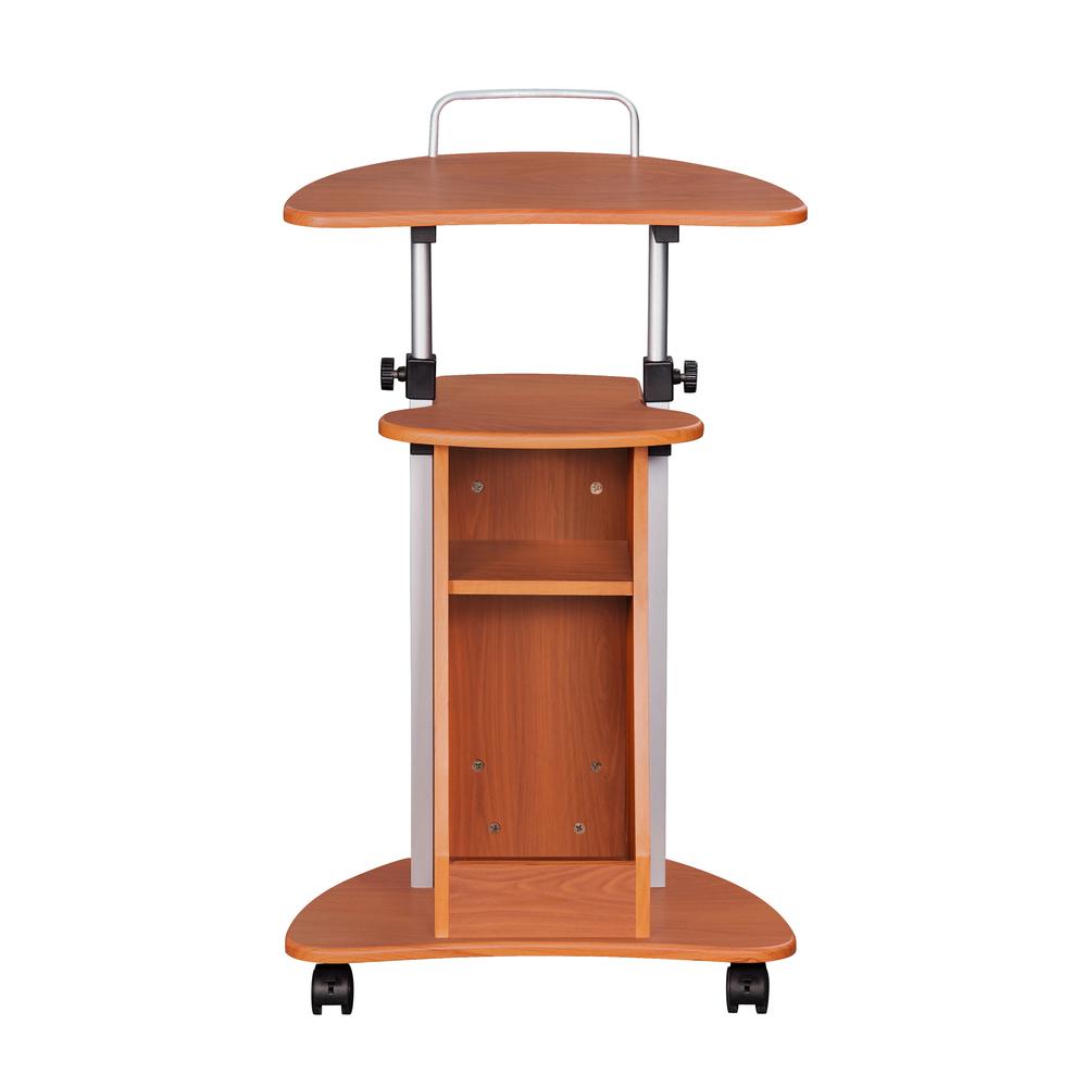 Rolling Adjustable Height Laptop Cart With Storage. Color: Woodgrain - Techni Mobili