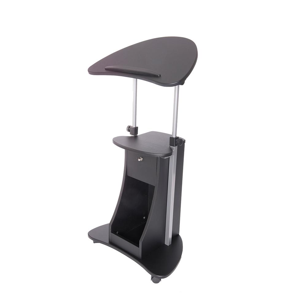 Rolling Adjustable Laptop Cart With Storage. Color: Black - Techni Mobili