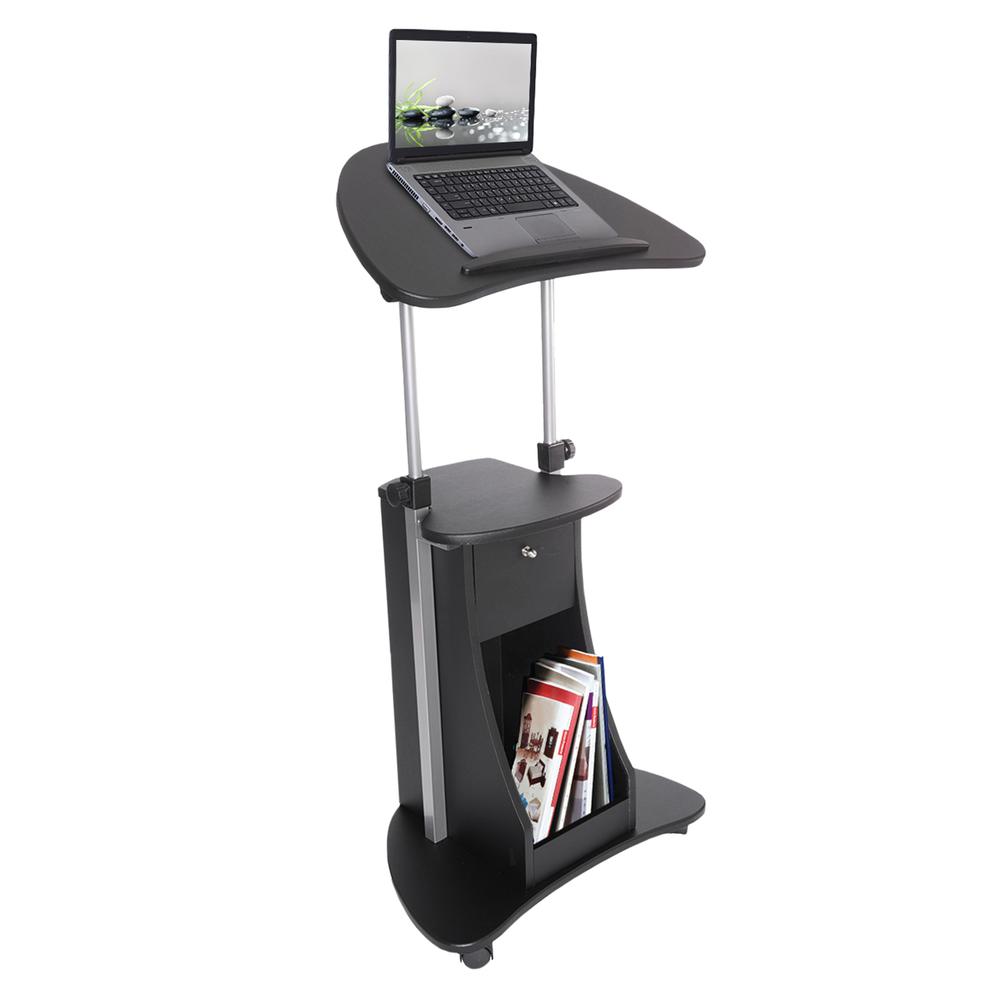 Rolling Adjustable Laptop Cart With Storage. Color: Black - Techni Mobili